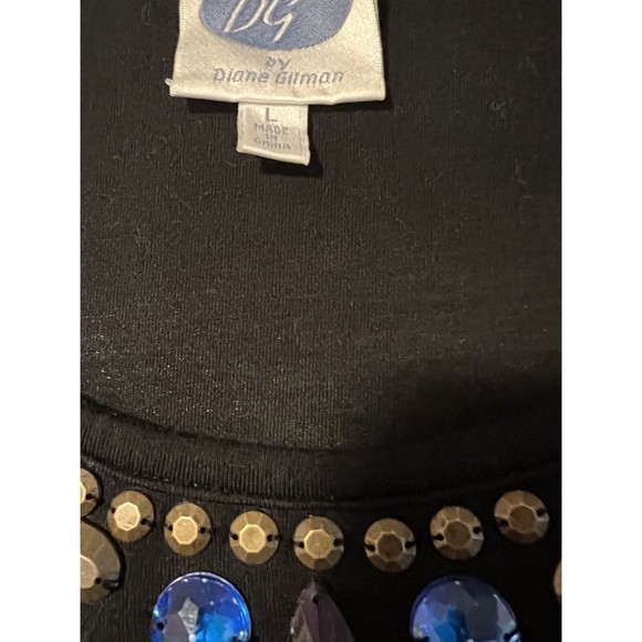 Diane Gilman DG2 HSN Beaded Black Rayon Tunic Multicolor Gemstones size Large - Picture 9 of 11